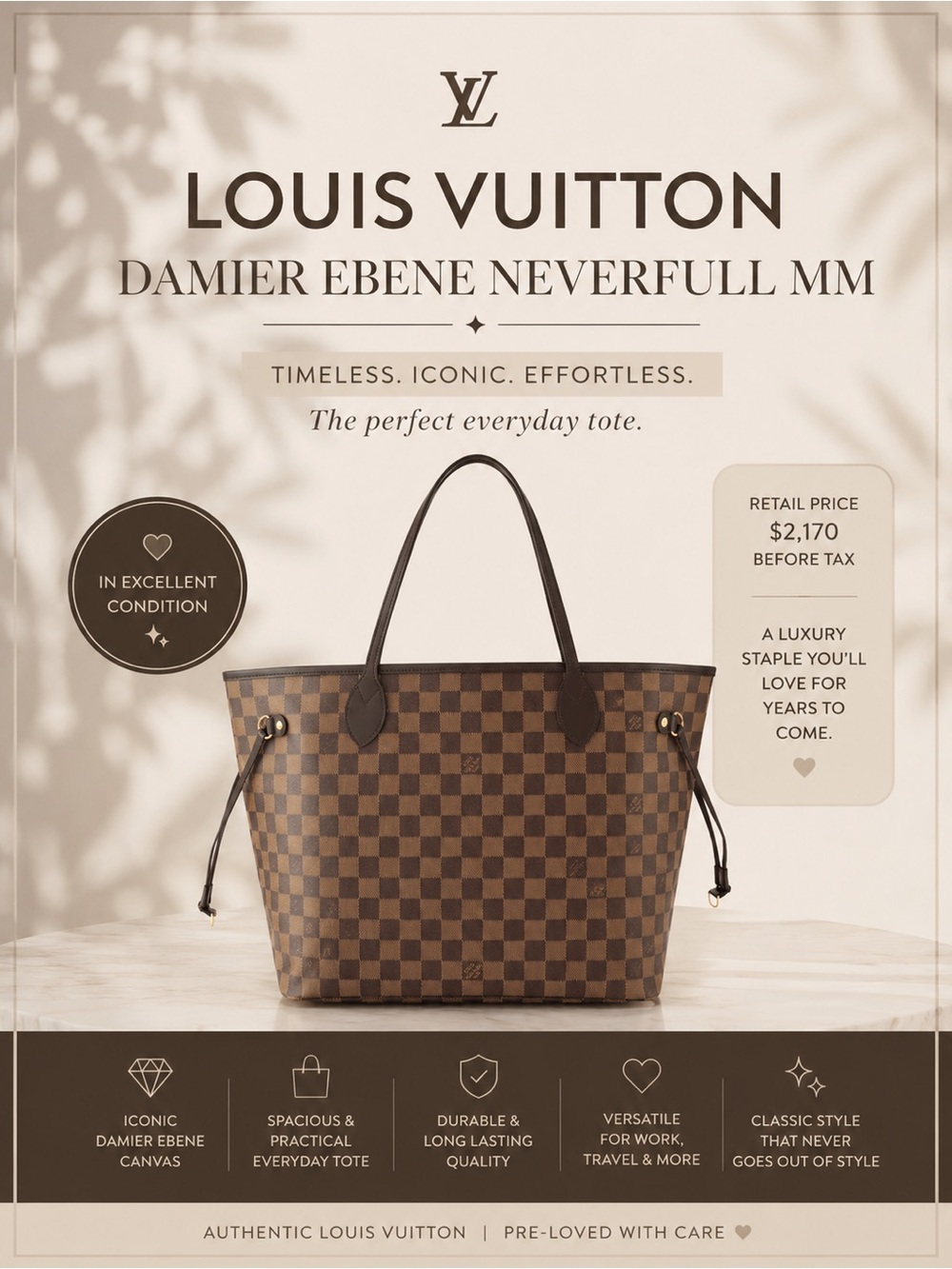 LOUIS VUITTON DAMIER EBENE NEVERFULL MM